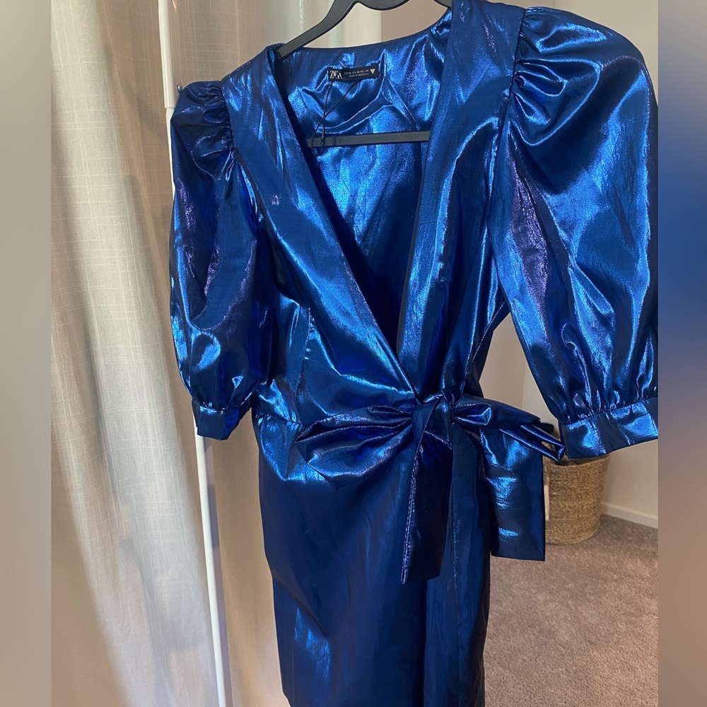 Zara Blue metallic mini dress